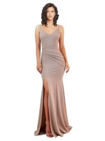 Fishtail Shape V-Neck Crepe Evening Dress UK with Slit