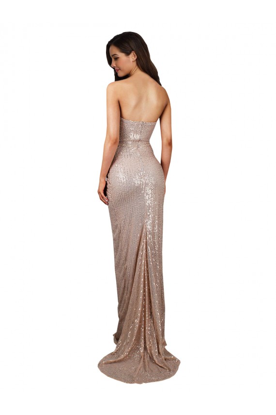 High Slit Scoop Neck Long Sequin Evening Dress