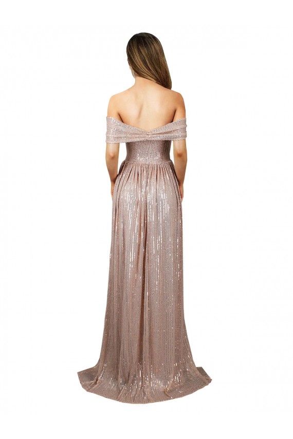 Strapless Scoop Neck Off the Shoulder Long Sequin Evening Dress with High Slit