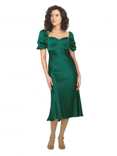 Ruched Sleeve Silky Satin Evening Dress UK