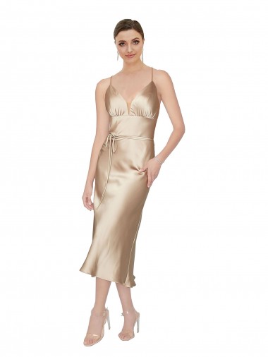 Empire Waist Silky Satin Midi Length Cocktail Evening Dress UK