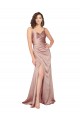 Floor Length Silky Satin Evening Dress with Front Skirt Slit