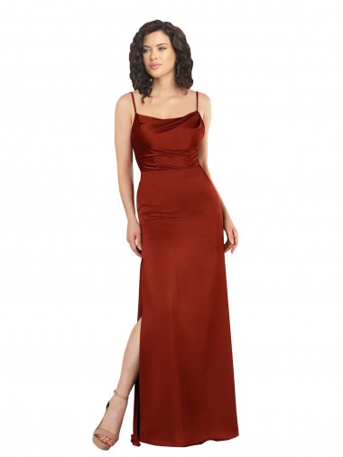 Floor-Length Silky Satin Evening Dress with Skirt Slit UK