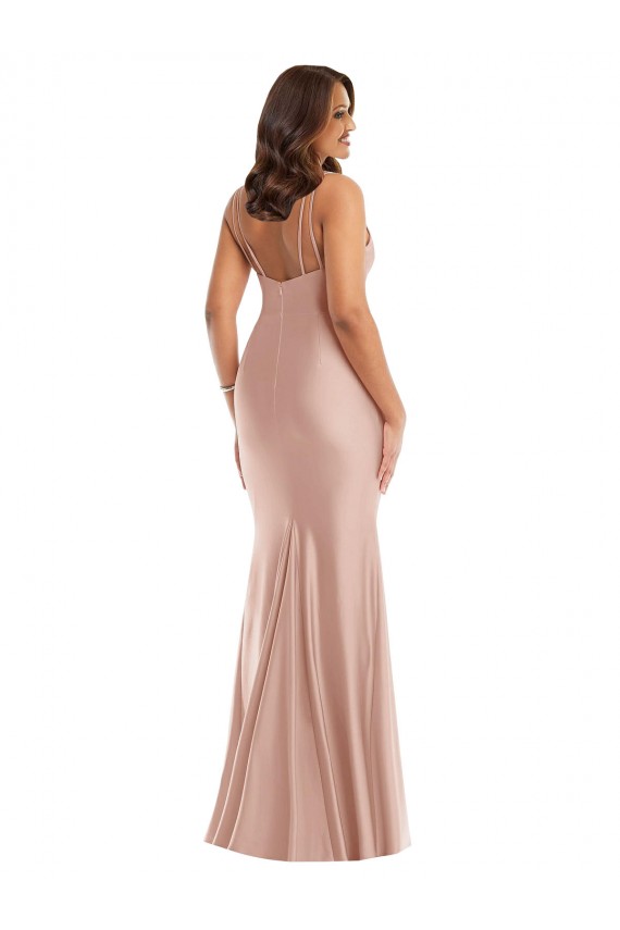 Deep V-Neck Silky Satin Mermaid Evening Dress with Side Slit