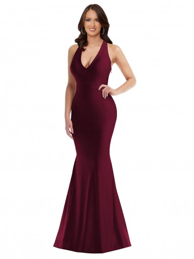 Plunge Neckline Cutout Low Back Silky Satin Mermaid Evening Dress UK