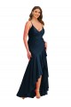 Pleated Wrap Ruffled High Low Silky Satin Evening Dress