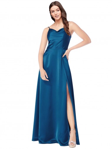 Cowl Neck Salky Satin Evening Dress UK