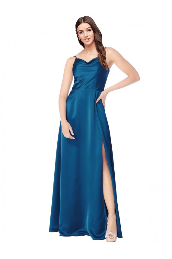 Cowl Neck Salky Satin Evening Dress