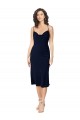 Short Midi Length Silky Satin Cocktail Evening Dress with Cowl Neck and Cross Back Straps