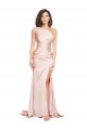 Full Length One Shoulder Long Silky Satin Evening Dress with High Split