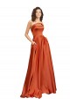 Strapless Sweep Train Silky Satin Evening Dress with Pleats