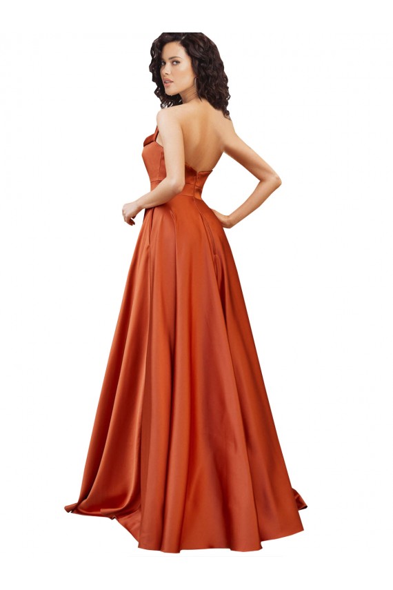 Strapless Sweep Train Silky Satin Evening Dress with Pleats