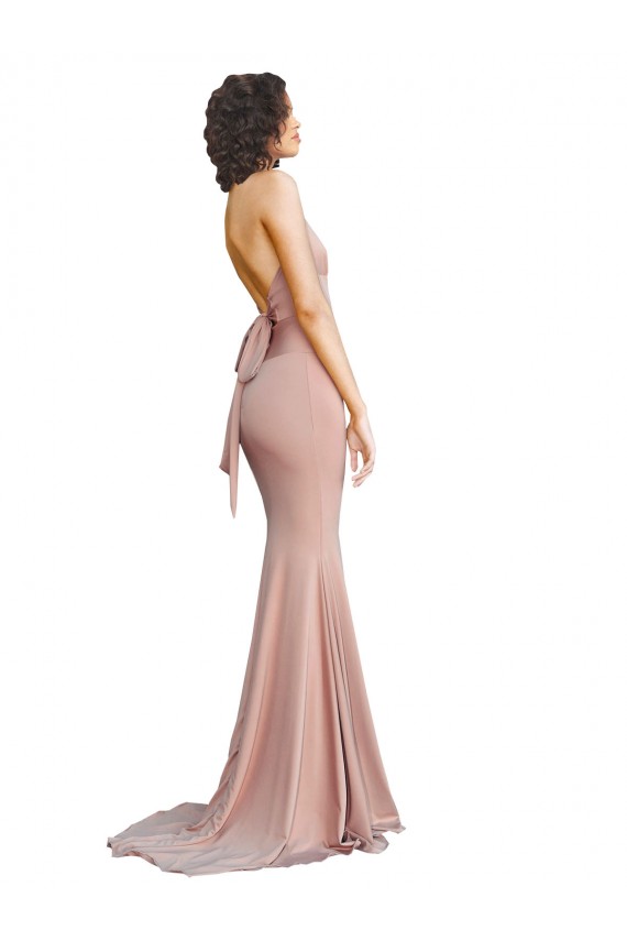 Deep V-Neck Mermaid Low Back Long Spandex Evening Dress