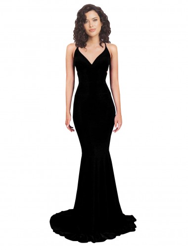 Fishtail Shaped V-Neck Open Back Spandex Evening Dress UK