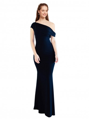 Draped Off the Shoulder Fitted Crepe Evening Dress UK