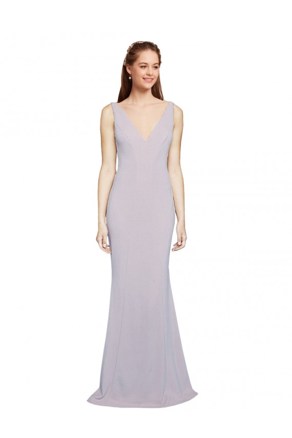 Cut-Out Back V-Neckline Mermaid Crepe Evening Dress Keyhole Back