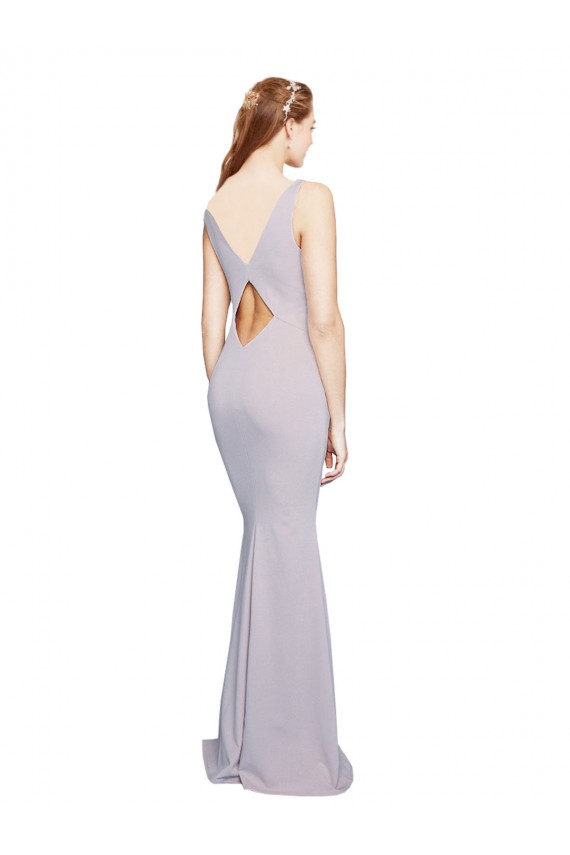 Cut-Out Back V-Neckline Mermaid Crepe Evening Dress Keyhole Back