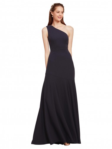 Fit and Flare Crepe Evening Dress with One Shoulder UK