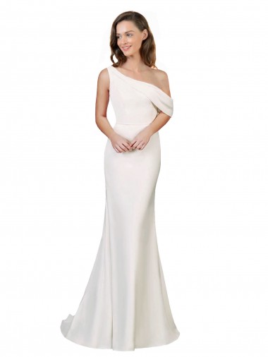 One Shoulder Crepe Evening Dress with Draped Off the Shoulder Strap UK