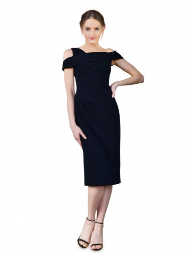 Draped Cross Shoulder Stretch Crepe Cocktail Evening Dress UK