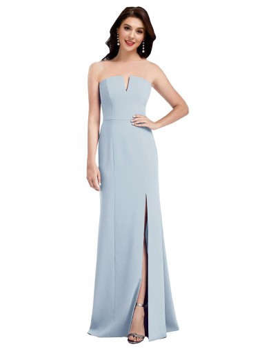 Strapless Notch Crepe Evening Dress with Front Slit UK