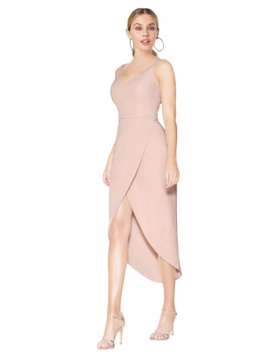 Short Knee Length Crepe Cocktail Evening Dress UK