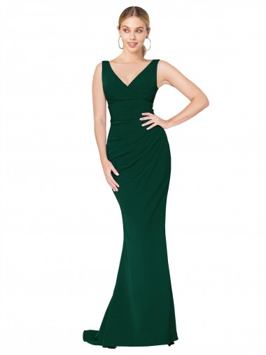 V-Neck Floor Length Long Crepe Mermaid Evening Dress UK