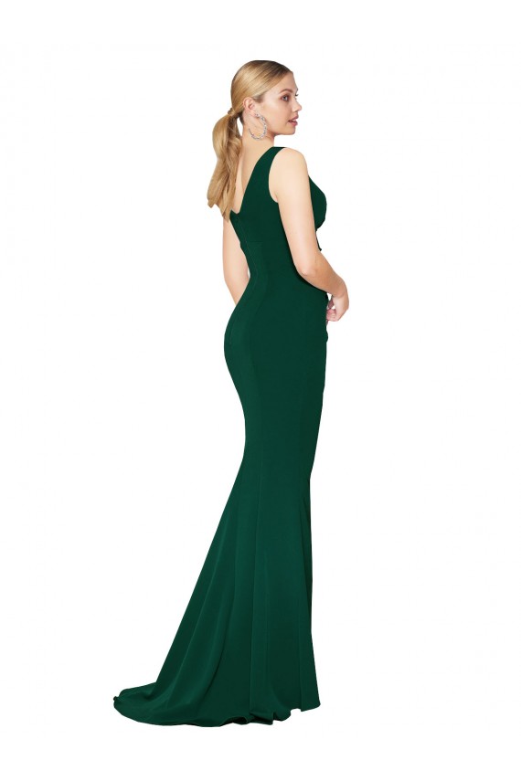 V-Neck Floor Length Long Crepe Mermaid Evening Dress