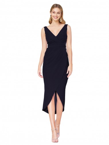 Short Knee Length V-Neck Crepe Cocktail Wrap Cocktail Evening Dress UK