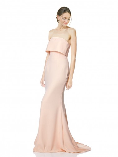 High Neck Strapless Long Crepe Evening Maxi Dress with Overlay UK