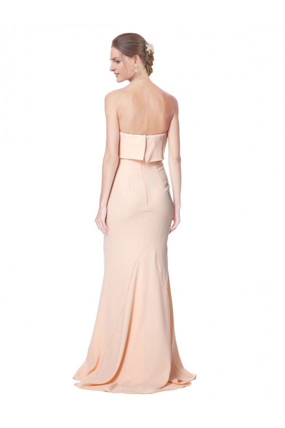 High Neck Strapless Long Crepe Evening Maxi Dress with Overlay