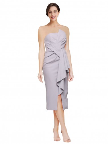 Short Strapless Crepe Cocktail Evening Dress with Ruffles UK