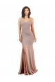 Fishtail Shape V-Neck Crepe Evening Dress with Slit