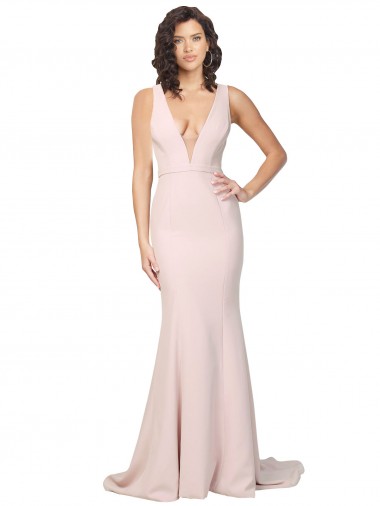 Deep Plunging V-Neckline Full Length Crepe Evening Dress with Deep V-Backline UK