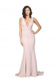 Deep Plunging V-Neckline Full Length Crepe Evening Dress with Deep V-Backline