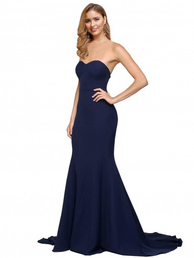 Fit and Flare Sweetheart Long Crepe Evening Dress with Sweep Train UK