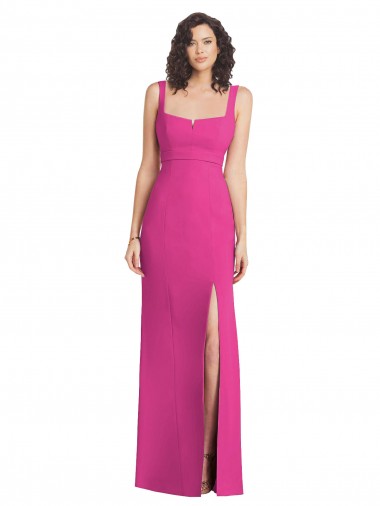 Wide Strap Notch Empire Waist Evening Dress with Front Slit UK