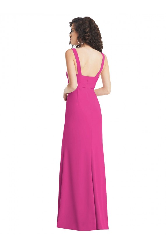 Wide Strap Notch Empire Waist Evening Dress with Front Slit