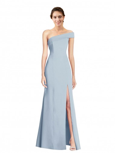 Asymmetrical Off the Shoulder Cuff Trumpet Crepe Evening Dress With Front Slit UK