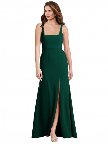 Square Neck Trumpet Evening Maxi Dress with Front Slit UK