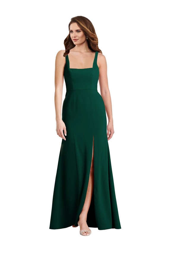 Square Neck Trumpet Evening Maxi Dress with Front Slit