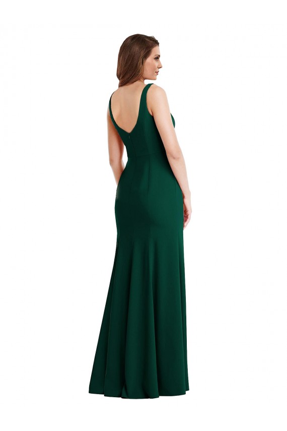 Square Neck Trumpet Evening Maxi Dress with Front Slit