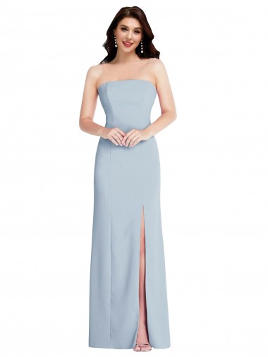 Strapless Scoop Back Maxi Crepe Evening Dress with Front Slit UK