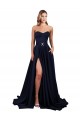 Sweetheart Neckline Low Back Long Crepe Evening Dress with High Leg Spit & Pockets