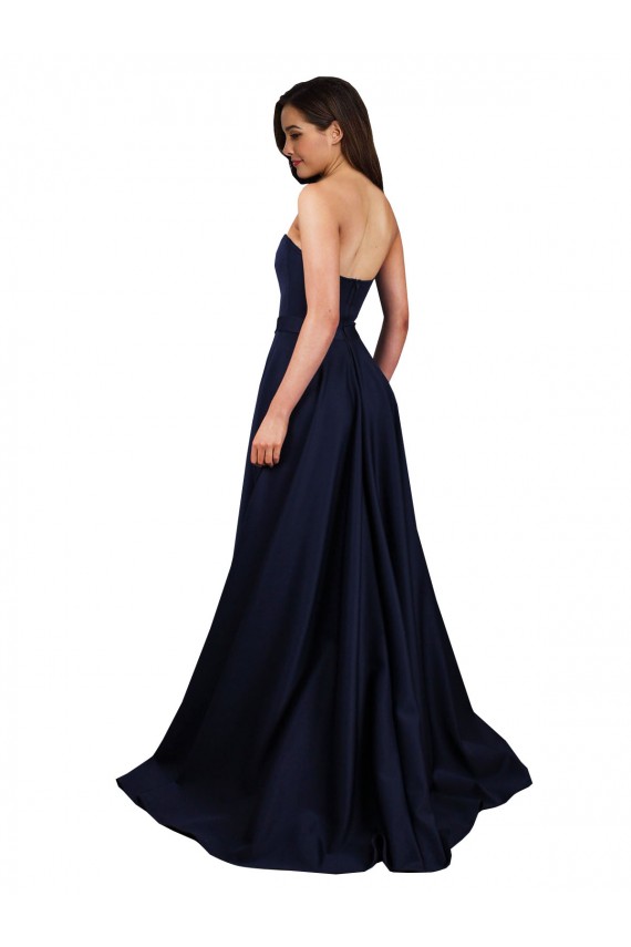 Sweetheart Neckline Low Back Long Crepe Evening Dress with High Leg Spit & Pockets