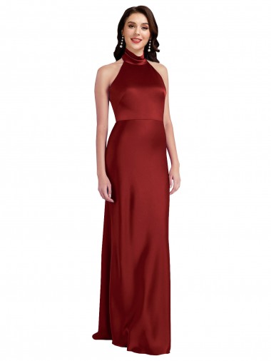 Backless Halter Long Stretch Satin Evening Dress UK