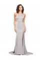 High Neck Low Back Long Full Length Stretch Satin Evening Dress