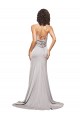 High Neck Low Back Long Full Length Stretch Satin Evening Dress