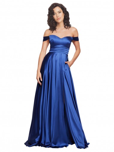 Off the Shoulder Ball Gown Sweetheart Stretch Satin Evening Dress UK