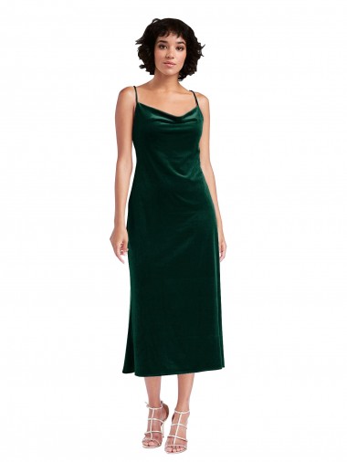 Midi Length Cowl Neck Velvet Short Slip Cocktail Evening Dress UK